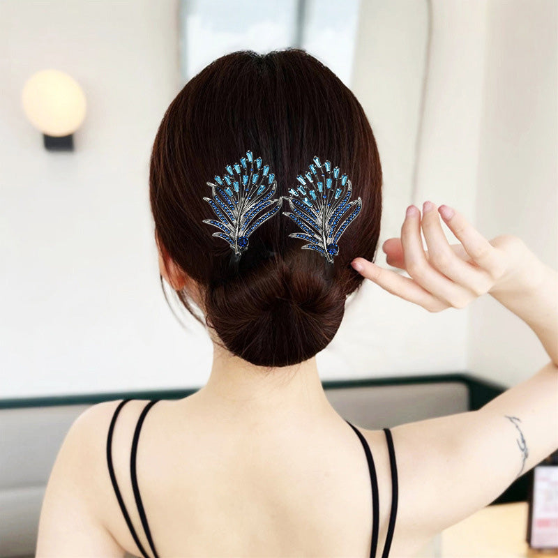 Rhinestone Flower Hair Clip * 3 Pcs