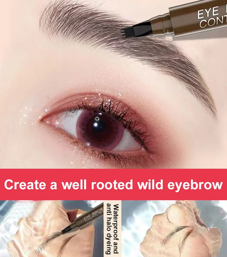 Waterproof, sweat-proof and non-smudging four-pronged eyebrow pencil