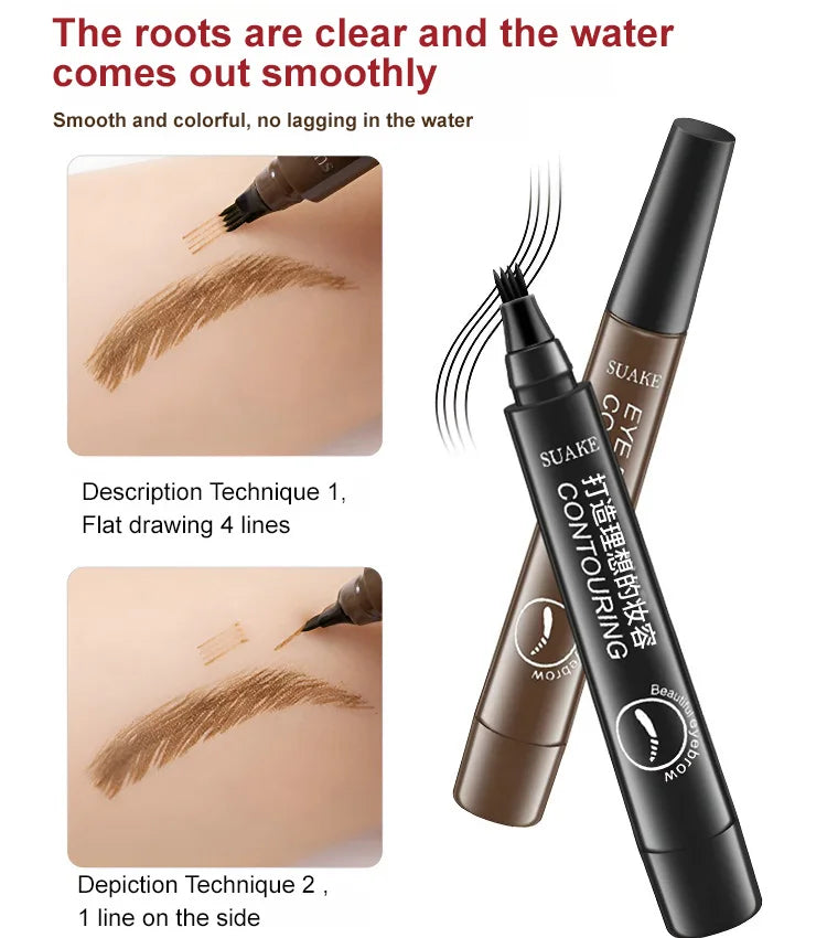 Waterproof, sweat-proof and non-smudging four-pronged eyebrow pencil