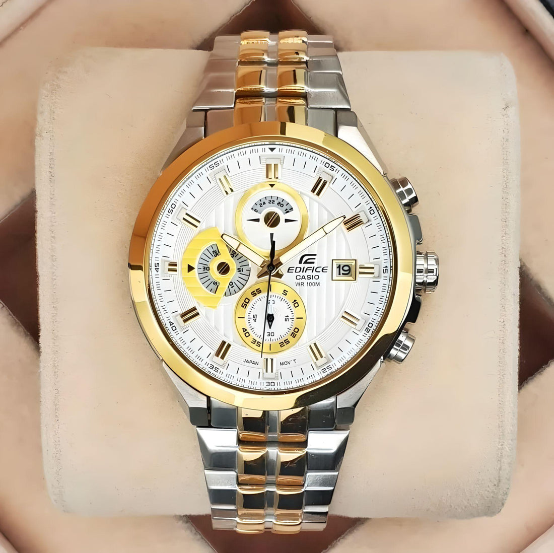 Casio Edifice Chronograph Men's Watch With Silver Gold Color & Stainless Steel Strap ED426